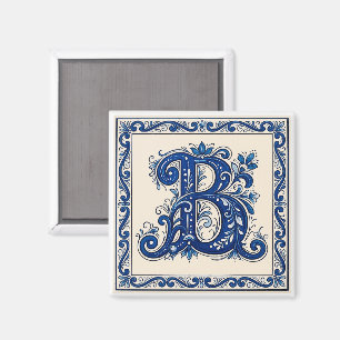 Rosemaling Monogram-Preußisch Blau Magnet
