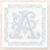 Rosemaling-Monogramm Preußischblau Glasuntersetzer (Rückseite)