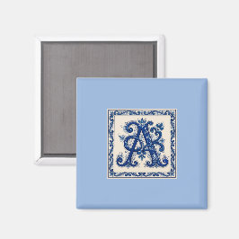 Rosemaling-Monogramm Preußischblau Magnet