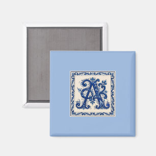 Rosemaling-Monogramm Preußischblau Magnet
