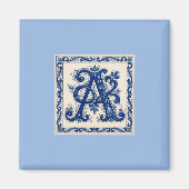 Rosemaling-Monogramm Preußischblau Magnet (Vorne)