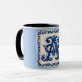 Rosemaling-Monogramm Preußischblau Tasse (Vorderseite Links)