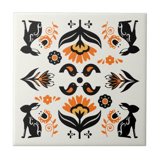 Rosemaling Norwegian Folk Art Fliese (Vorderseite)