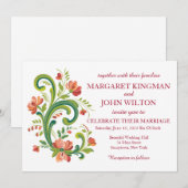 Rosemaling Red and Pink Wedding Einladung (Vorne/Hinten)