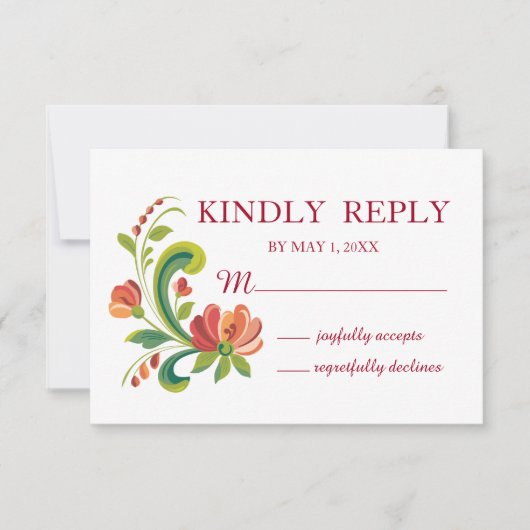 Rosemaling Rot und Rosa RSVP Karte (Vorderseite)