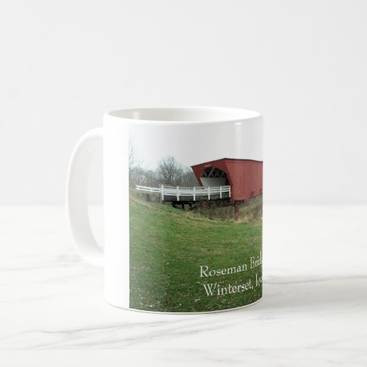 Roseman Brücke Winterset, Iowa Kaffeetasse (Vorderseite Links)