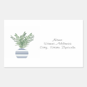 Rosemary & Blue Striped Vase Labels Rechteckiger Aufkleber