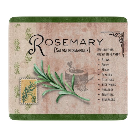 Rosemary Herb Botanical Info Small Cutting Board Schneidebrett (Vorderseite)