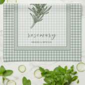 Rosemary Herb Kitchen Towel – Green Gingham Border Geschirrtuch (Gefaltet)