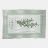 Rosemary Herb Kitchen Towel – Green Gingham Border Geschirrtuch (Horizontal)