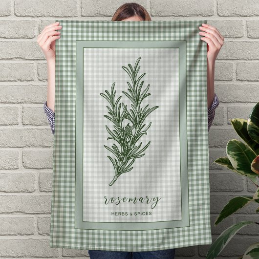 Rosemary Herb Kitchen Towel – Green Gingham Border Geschirrtuch