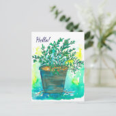 Rosemary Herb Watercolor Hello Postkarte (Stehend Vorderseite)