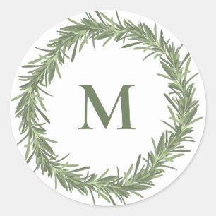 Rosemary-Kranz-Monogramm Weihnachten/Feiertag Runder Aufkleber