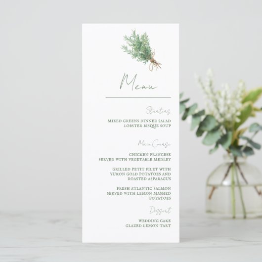 Rosemary Sage Green Rustic Menu Menükarte (Stehend Vorderseite)