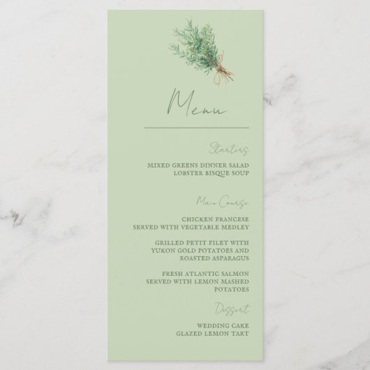 Rosemary Sage Green Rustic Menu Menükarte (Vorderseite)