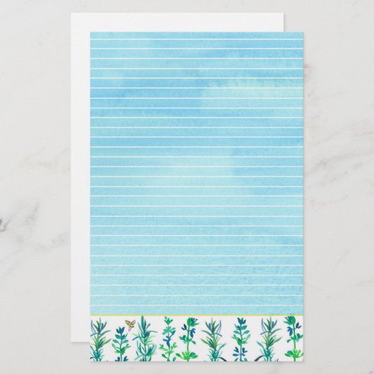 Rosemary Thyme Herbs Honeybee Blue Lined Briefpapier (Vorne/Hinten)