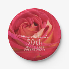 Rosen-50. Geburtstags-Feier-Papier-Teller -2- Pappteller