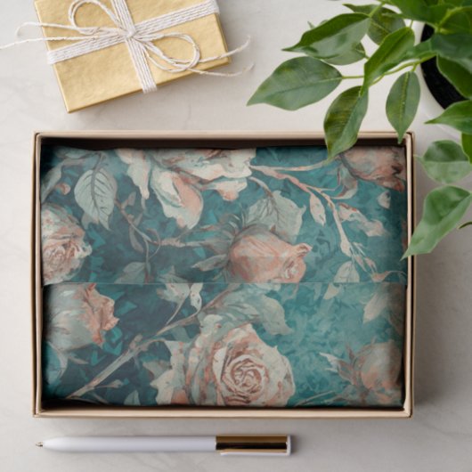 Rosen auf Aquamarin Seidenpapier (Geschenk)