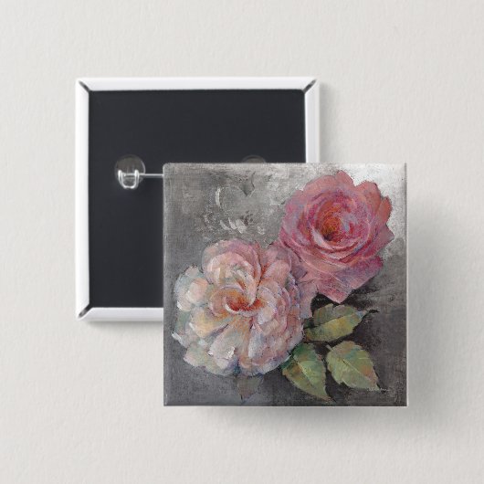 Rosen auf Grau Button (Vorne & Hinten)