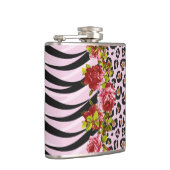 Rosen auf Leoparddruck-und Zebra-Streifen auf Rosa Flachmann (Rechts)