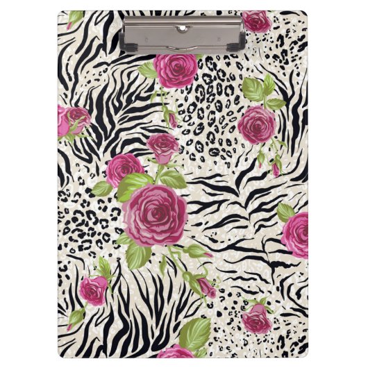 Rosen auf Tiermuster Klemmbrett (Vorderseite)