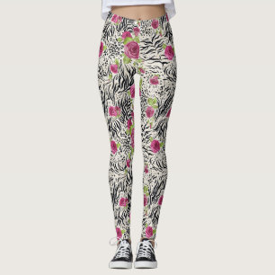 Rosen auf Tiermuster Leggings