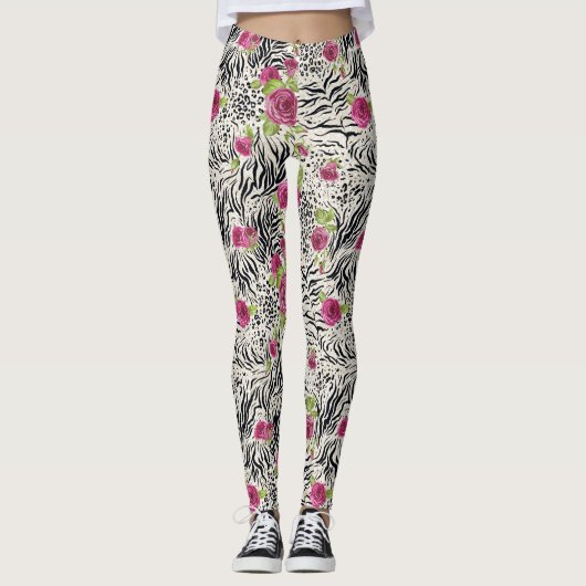 Rosen auf Tiermuster Leggings (Vorderseite)