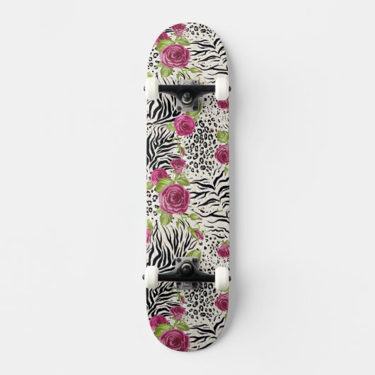 Rosen auf Tiermuster Skateboard (Vorderseite)