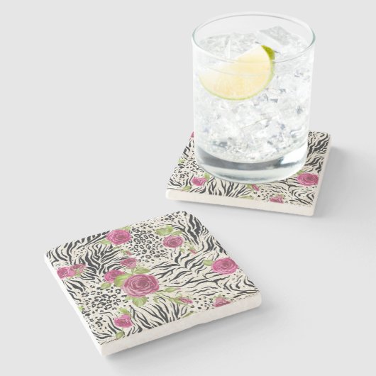 Rosen auf Tiermuster Steinuntersetzer (Seitenansicht)