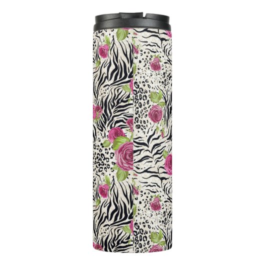 Rosen auf Tiermuster Thermosbecher (Rückseite)