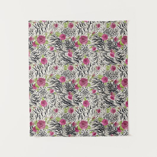 Rosen auf Tiermuster Wandteppich (Vorderseite)