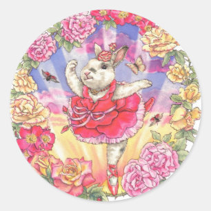 Rosen-Ballerina-Häschen-Aufkleber Runder Aufkleber