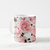 Rosen, Bänder, Bogen, Monogramme, elegant rosa Kaffeetasse (Vorderseite Links)