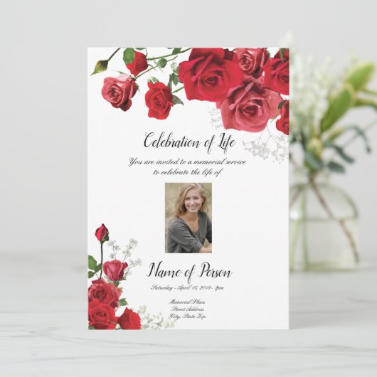 Rosen-Begräbnis- Mitteilungs-Einladung Einladung (Stehend Vorderseite)