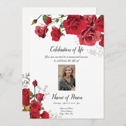 Rosen-Begräbnis- Mitteilungs-Einladung Einladung (Vorne/Hinten)