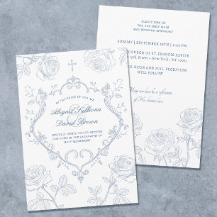 Rosen Blaue Wappen Katholische Hochzeit Einladung