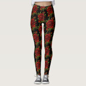 Rosen-Blumen-Blumenschwarzes Leggings (Vorderseite)