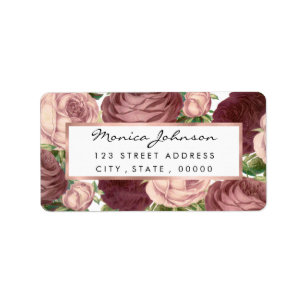 Rosen-Blumen Burgunders Vintagen Land Chic rosa Adressaufkleber