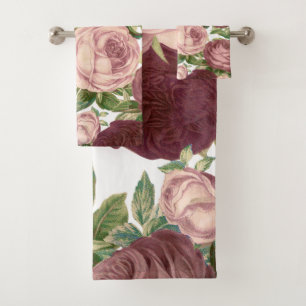 Rosen-Blumen Burgunders Vintagen Land Chic rosa Badhandtuch Set
