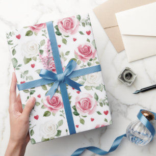 Rosen-Blumen-Herzen-Brautparty Geschenkpapier