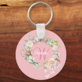 Rosen Blumen Initiale Skript Monogramm Rosa Schlüsselanhänger (Vorderseite)