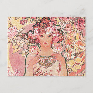 Rosen-Blumen-Mädchen-Jugendstil-Hochzeitspostkarte Einladungspostkarte