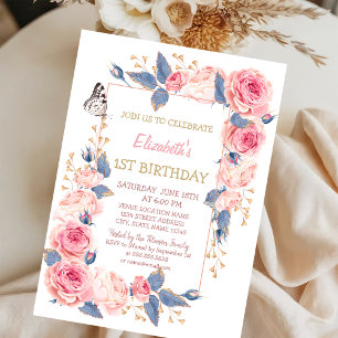 Rosen Blumen Schmetterling Gestreift Geburtstag Einladung