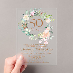 Rosen-Blumengirlande 50. Hochzeitstag Acryleinladungen