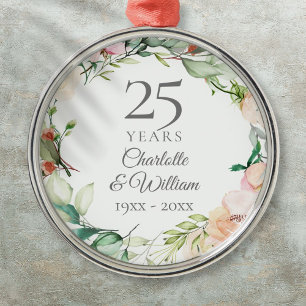 Rosen Blumenkranz zum 25. Hochzeitstag Ornament Aus Metall