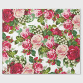 Rosen-Blumenmuster des Chic Vintages rotes rosa Geschenkpapier (Flach)