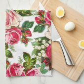 Rosen-Blumenmuster des Chic Vintages rotes rosa Handtuch (Viertel Falte)