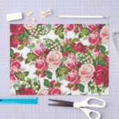 Rosen-Blumenmuster des Chic Vintages rotes rosa Seidenpapier (Handwerk)