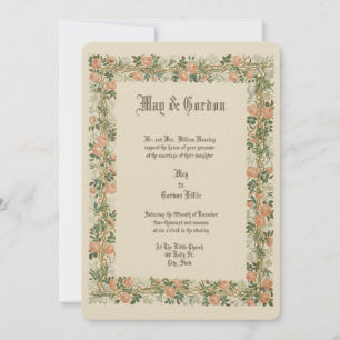 Rosen-Blumenrand-Hochzeit im viktorianischen Zeita Einladung
