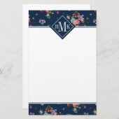 Rosen-Blumenstrauß-Blumenmuster des Monogramm-| Briefpapier (Vorne/Hinten)